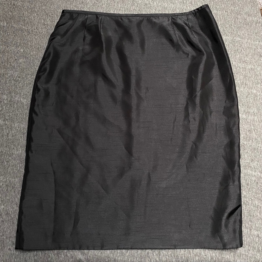 Le Suit Black Shantung Pencil Skirt Size 16 Lined Knee Length Career Wear